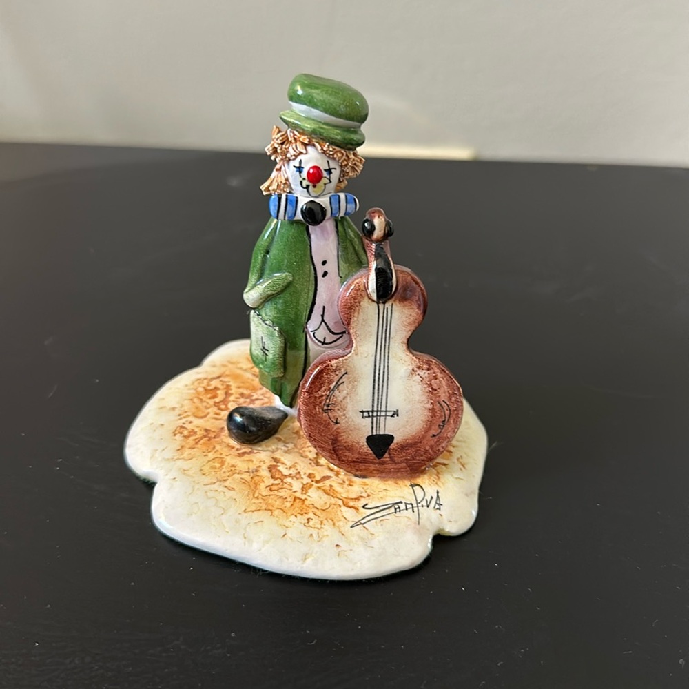 Zampiva Clown w/ Cello String Bass Figurine Hand Painted Italian artist Zampiva